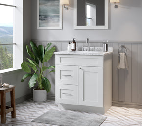 Disar White Bathroom Vanity Sink with Quartz Top