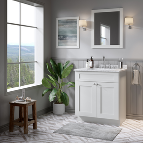 Disar 36 Inch Bathroom Vanity White Single Sink with Calacatta Quartz Top