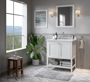 Disar 30'' Bathroom Vanity White Single Sink with Calacatta Quartz Top and Squared Legs