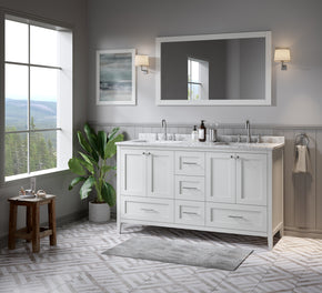 Disar 60'' White Bathroom Vanity with Squared Legs and Calacatta Quartz Top