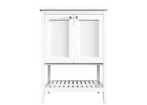 Disar 24 Inch White Single Bathroom Vanity Cabinet with Quartz Top and Modern Squared Legs