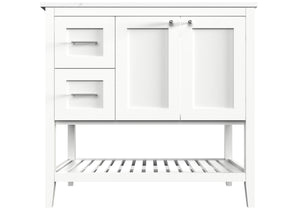 Disar 36'' White Bathroom Vanity Cabinet with Modern Squared Legs and Left Drawers