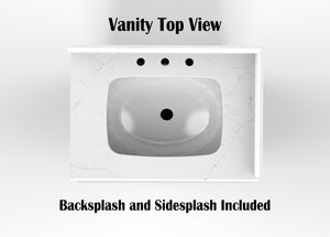 Disar 24 Inch White Single Bathroom Vanity Cabinet with Quartz Top and Modern Squared Legs